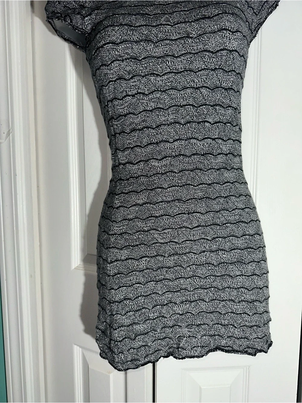 Free People Fine Gauge Knit Sheath Mini Dress Cap Sleeves Black Gray XS  AA24
